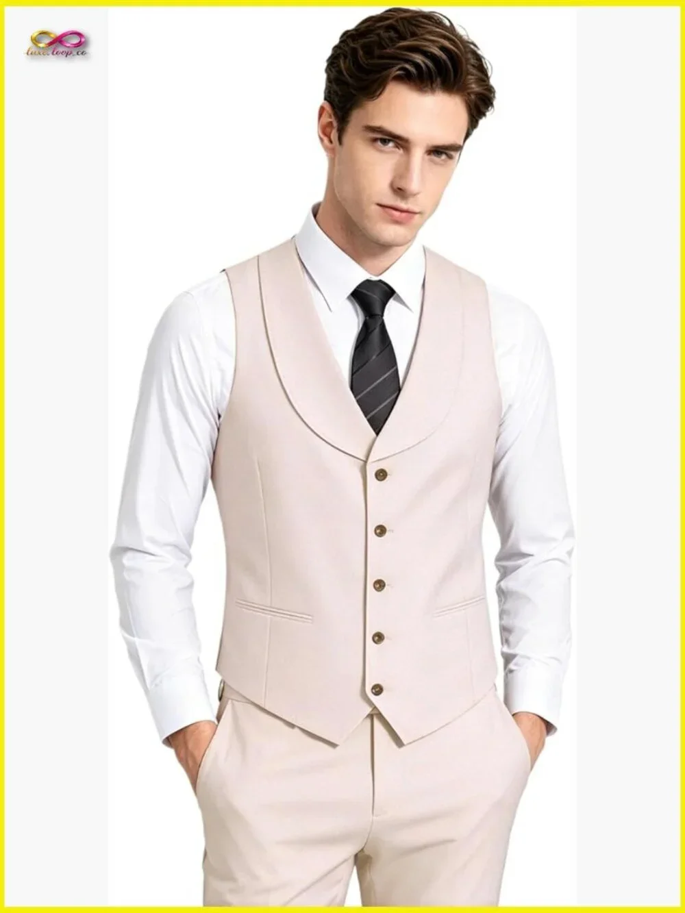 Slim Fit Suit Vest Pants Set Formal Classic Elegant Wedding Business Wear